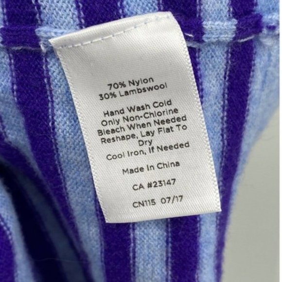 Talbots crew neck sweater size Petite Purple Striped Lambswool with Bell Sleeves - Picture 5 of 6